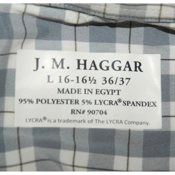 J.M. Haggar Men's Gray Plaid Button Front Dress Shirt Size 16-16.5 36/37 Career - Picture 5 of 6